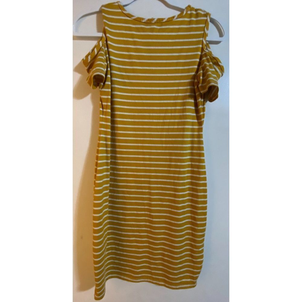 Arabella White and Mustard Striped Cutout Sleeve Short Dress Women's Sz Medium